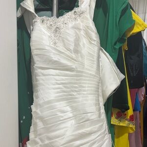 David's Bridal White Gown with Beaded Bodice